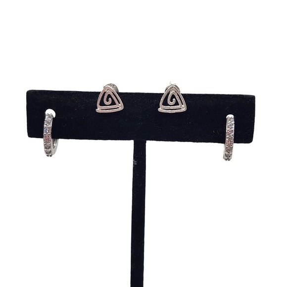 Jewelry - Silver Tone Triangle Swirl Stud Earrings and Crystal Hoop Earrings‎ Set
